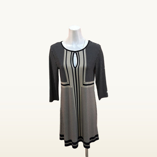 Max Studio Black and Cream Keyhole Dress - Medium