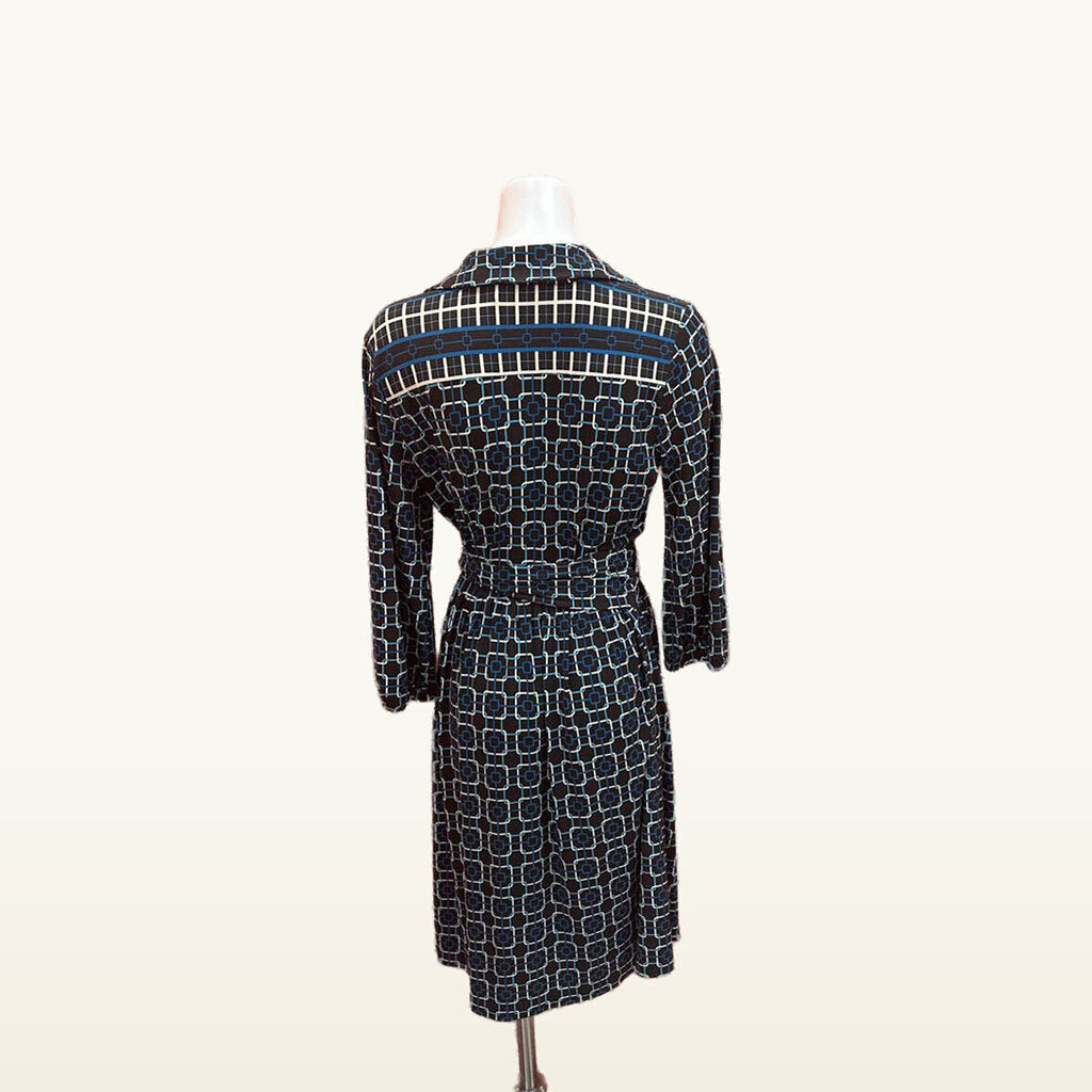 Talbots Women's Black and Blue Patterned Wrap Dress