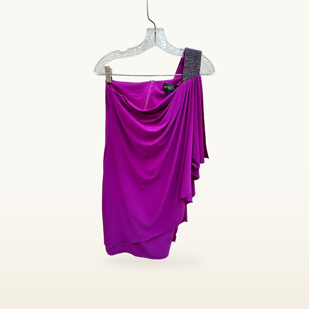 Betsy & Adam One-Shoulder Draped Dress – Magenta, Size 4