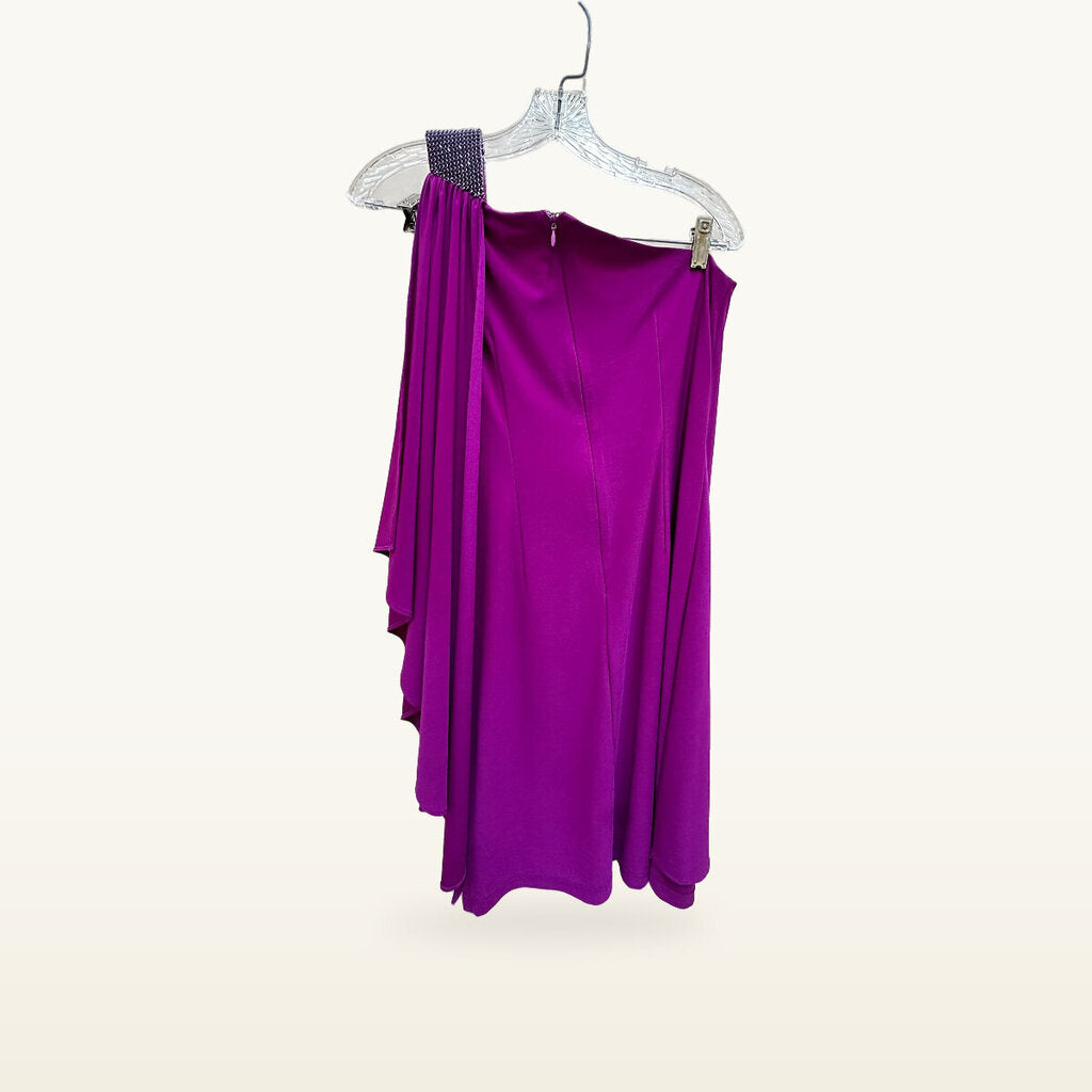 Betsy & Adam One-Shoulder Draped Dress – Magenta, Size 4