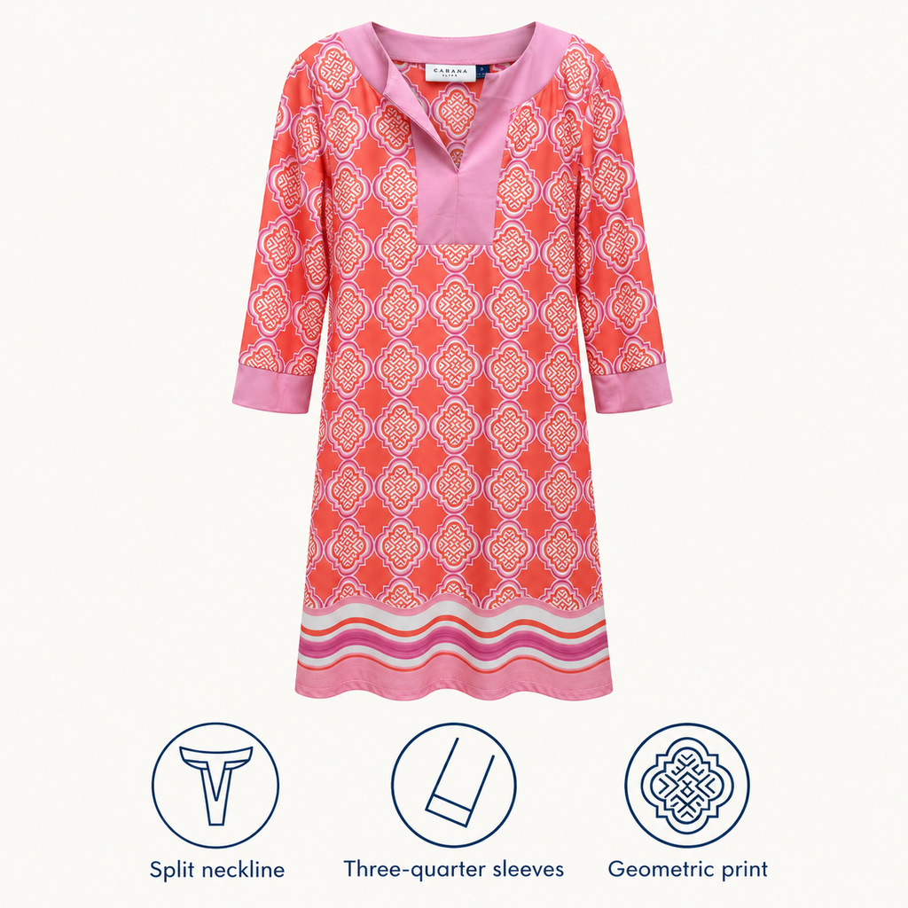 Cabana Life Split-Neck Print Dress – Coral & Pink, Size S
