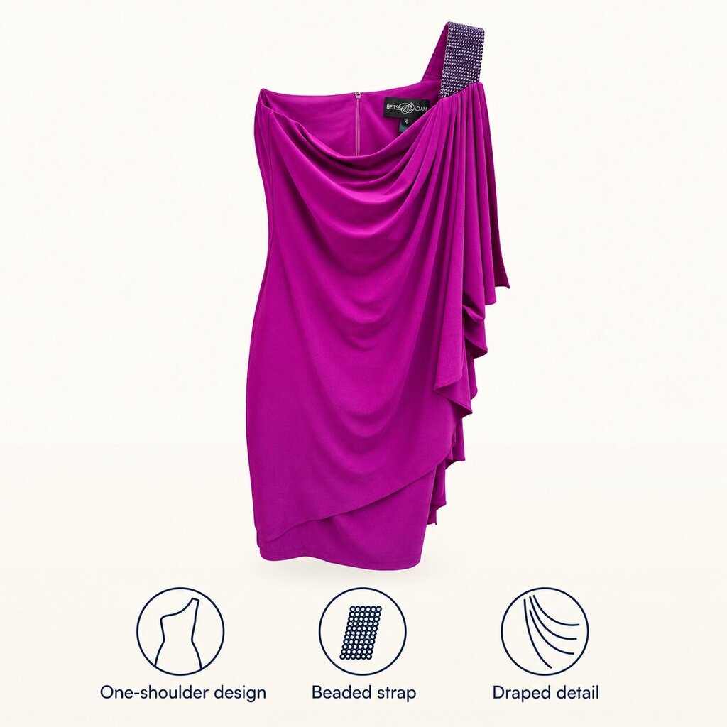 Betsy & Adam One-Shoulder Draped Dress – Magenta, Size 4