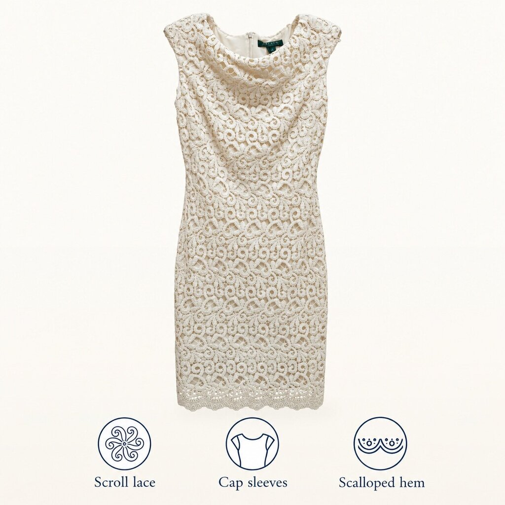 Lauren Ralph Lauren Lace Sheath Dress – Cream, Size 4P
