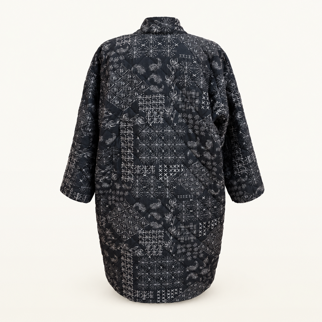 Johnny Was Black and Gray Patterned Open-Front Coat - Large