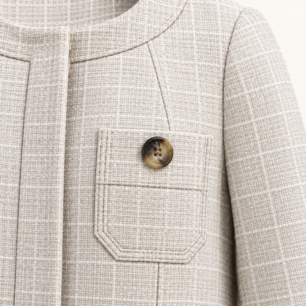 Boden Oatmeal Windowpane Collarless Coat - Size 6