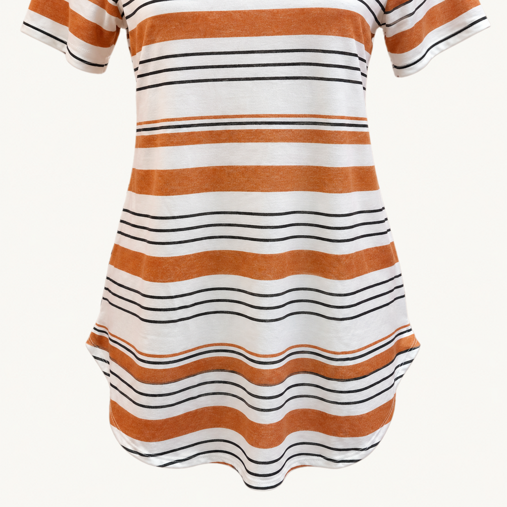LuLaRoe Iris Orange Black and White Striped V-Neck Top - XS