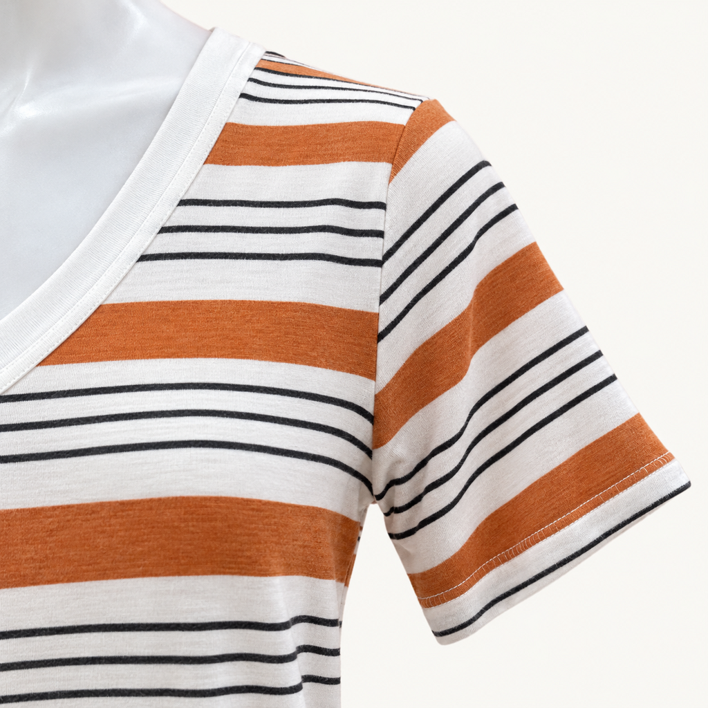 LuLaRoe Iris Orange Black and White Striped V-Neck Top - XS