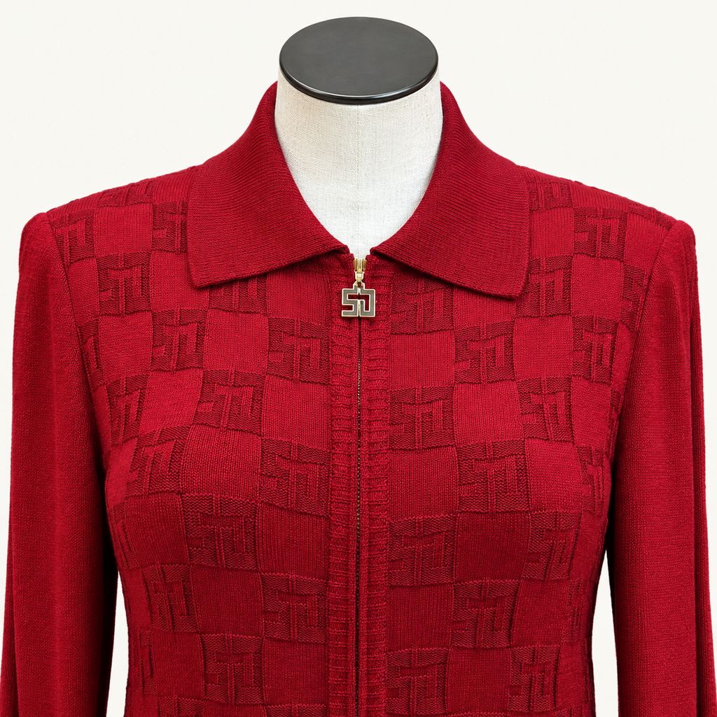 St. John Sport Red Textured Zip-Front Jacket - Large