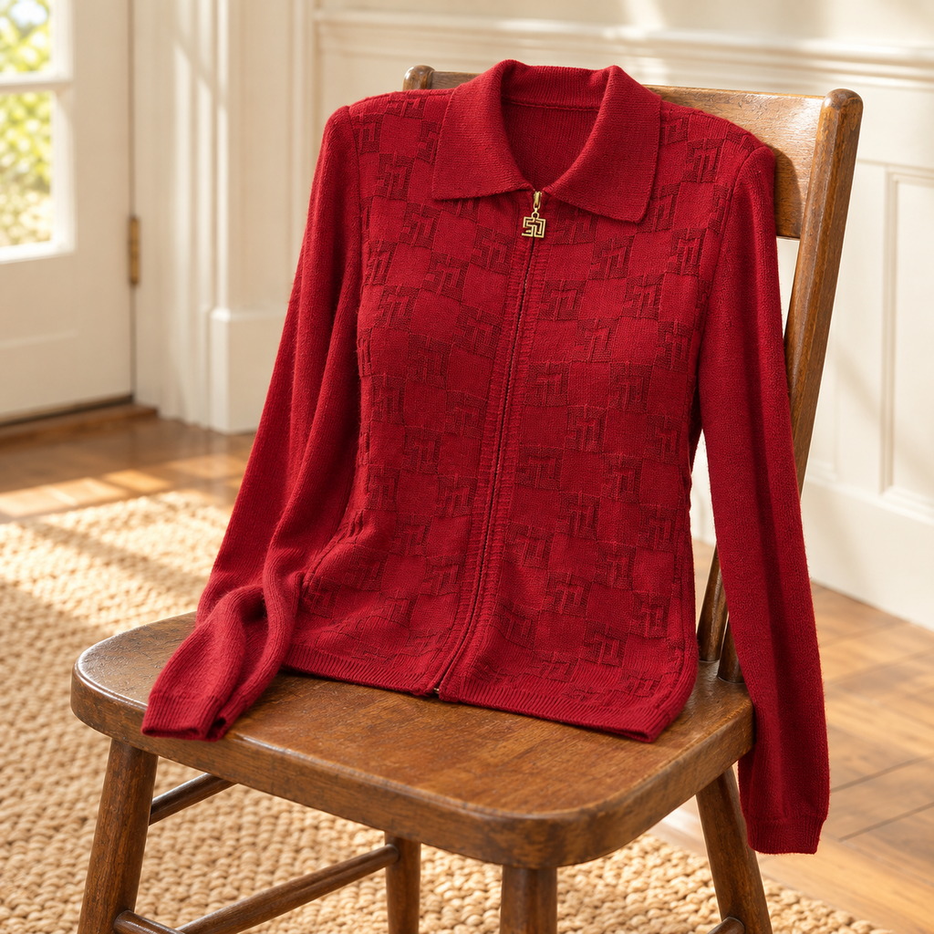 St. John Sport Red Textured Zip-Front Jacket - Large