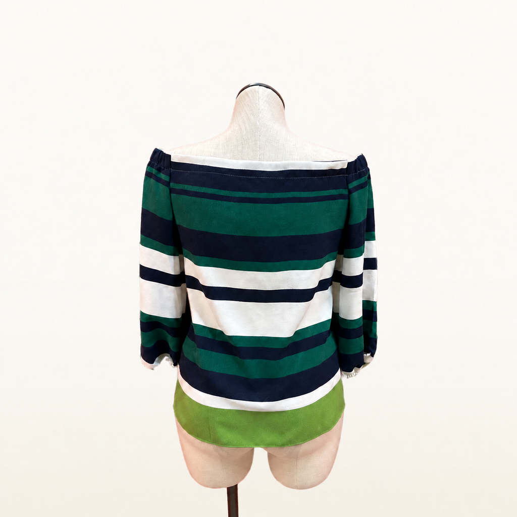 Ann Taylor Green and Navy Striped Off-Shoulder Top - Medium