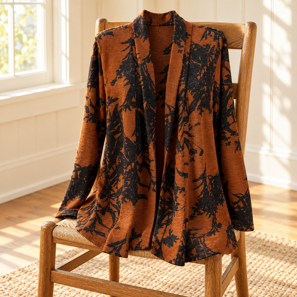 Soft Surroundings Rust and Black Botanical Cardigan - Large