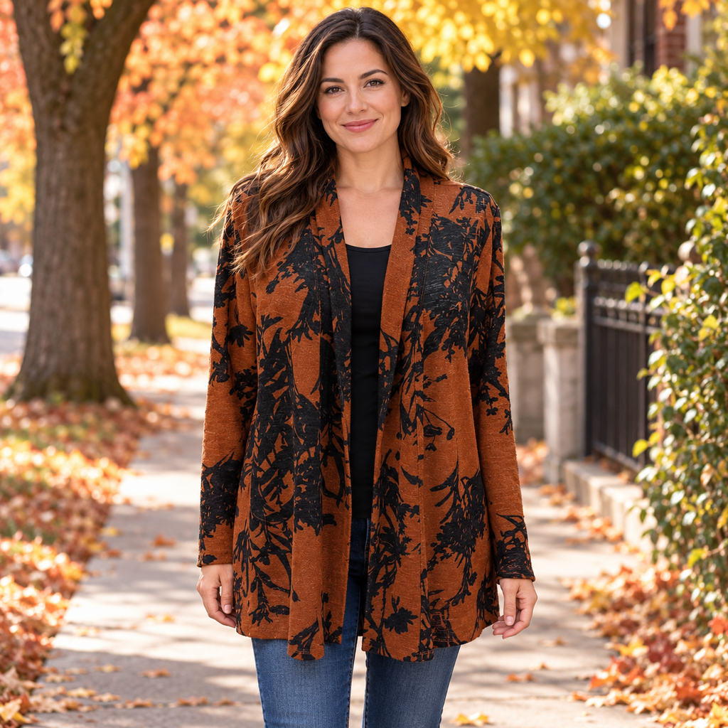 Soft Surroundings Rust and Black Botanical Cardigan - Large