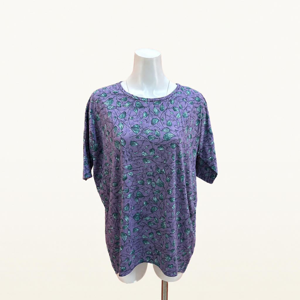 LuLaRoe Irma Purple Leaf Print Tunic Top - Small