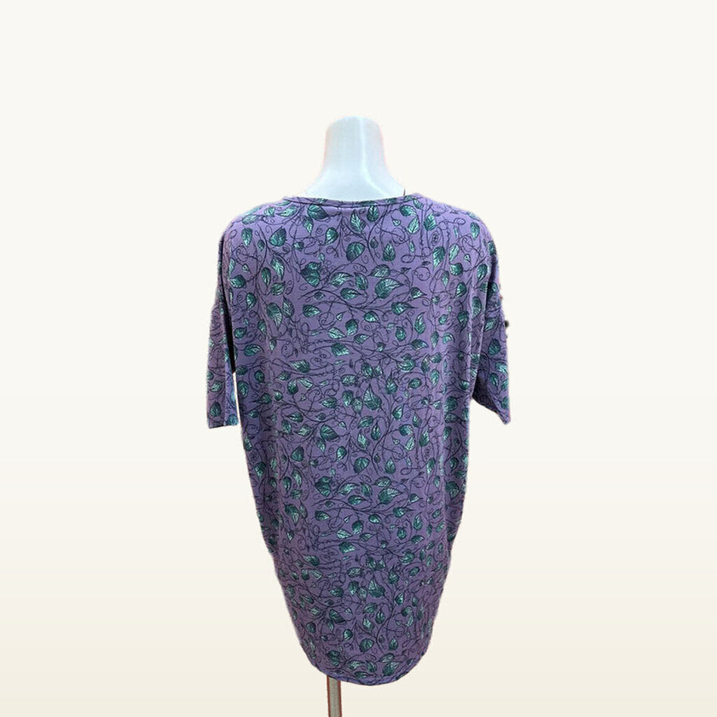 LuLaRoe Irma Purple Leaf Print Tunic Top - Small