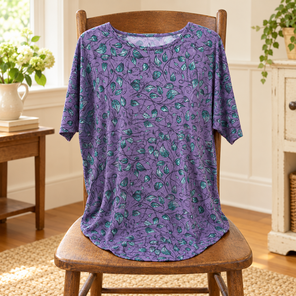 LuLaRoe Irma Purple Leaf Print Tunic Top - Small