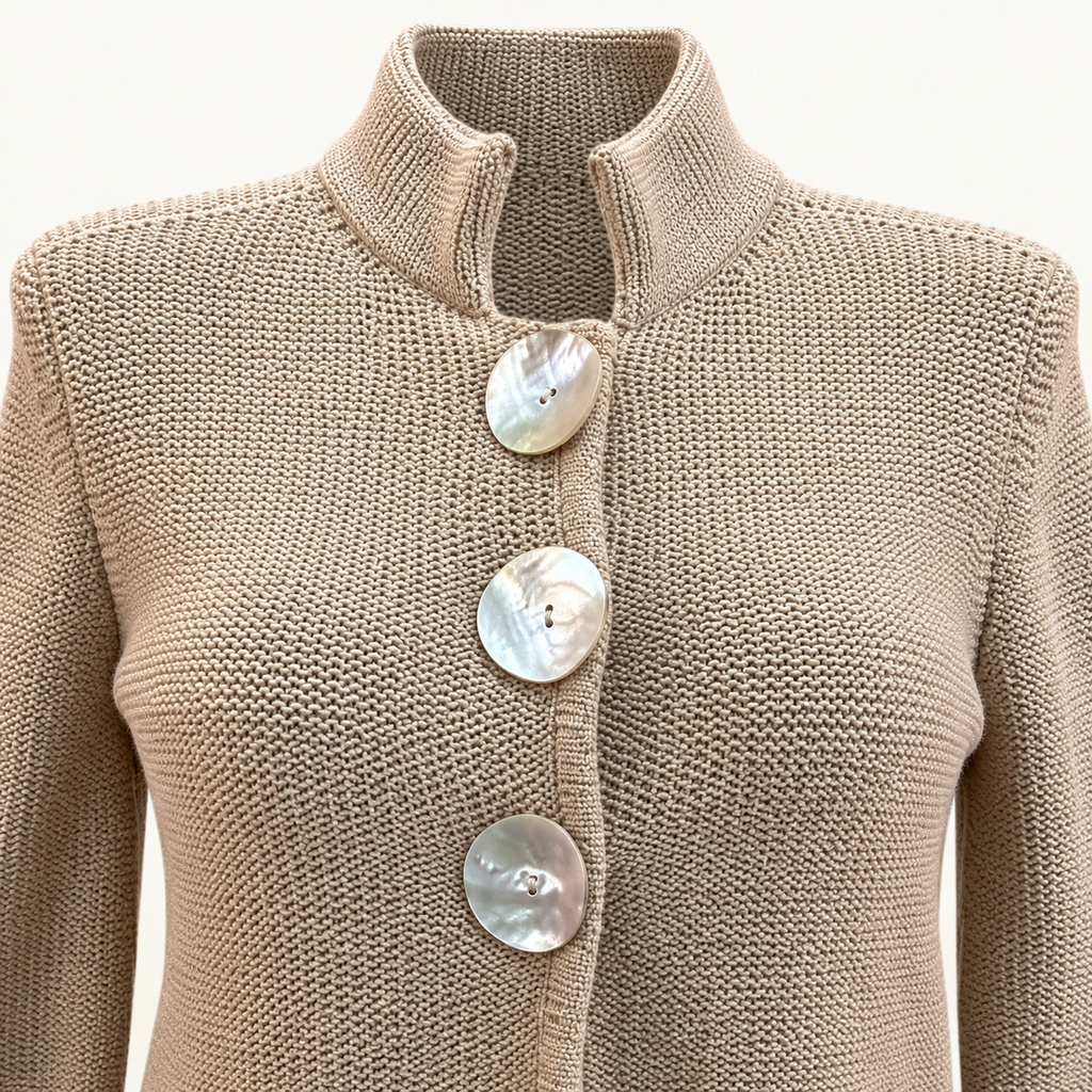 Roni Zilkha Tan Three-Button Knit Cardigan - Large