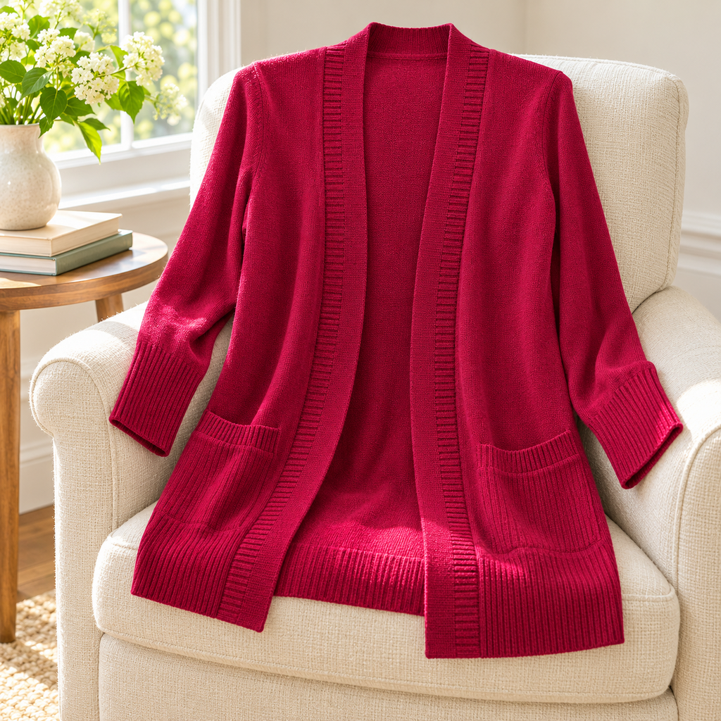 Talbots Pinkish Red Long Open-Front Cardigan - Large