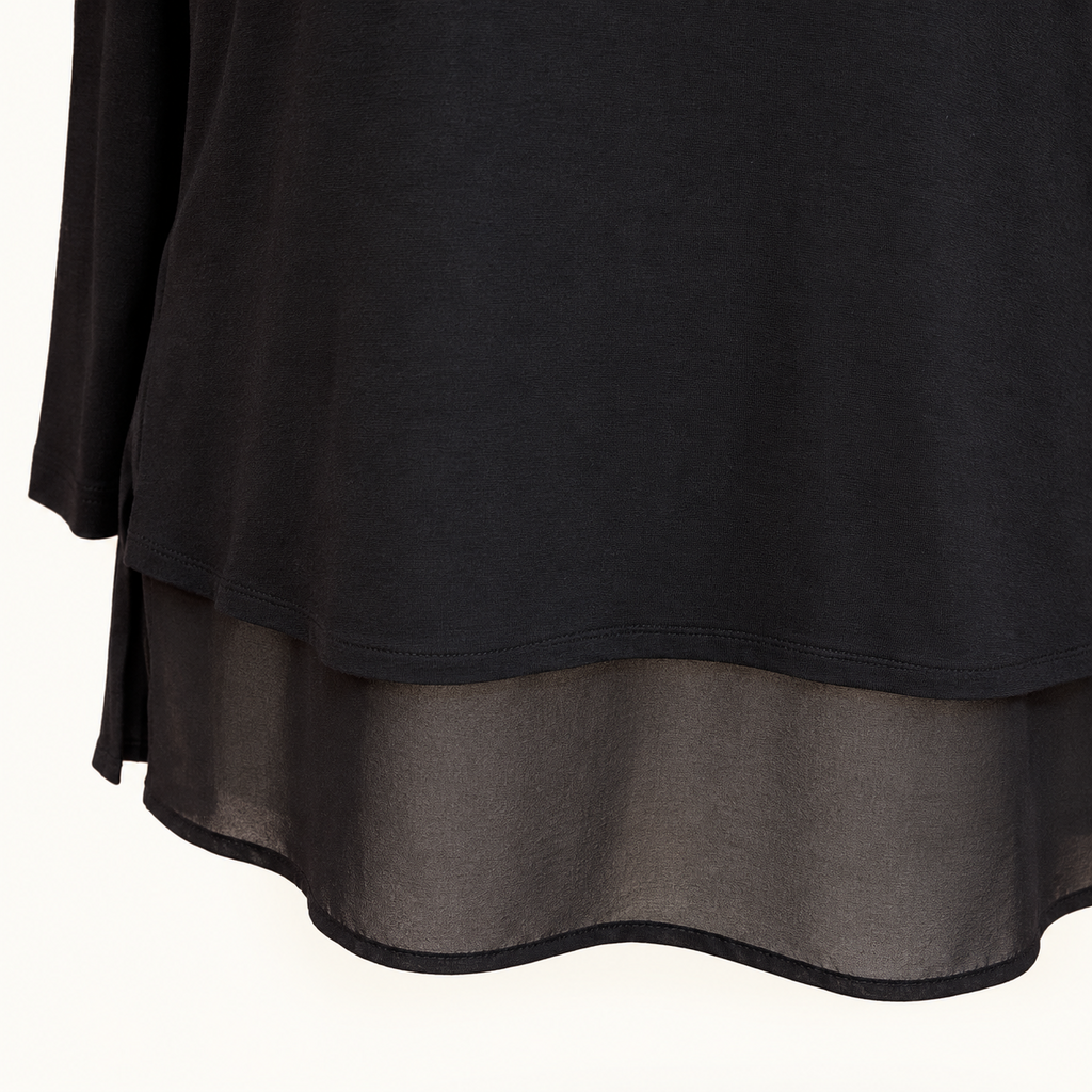 Michael Kors Black V-Neck Layered-Hem Top - Large
