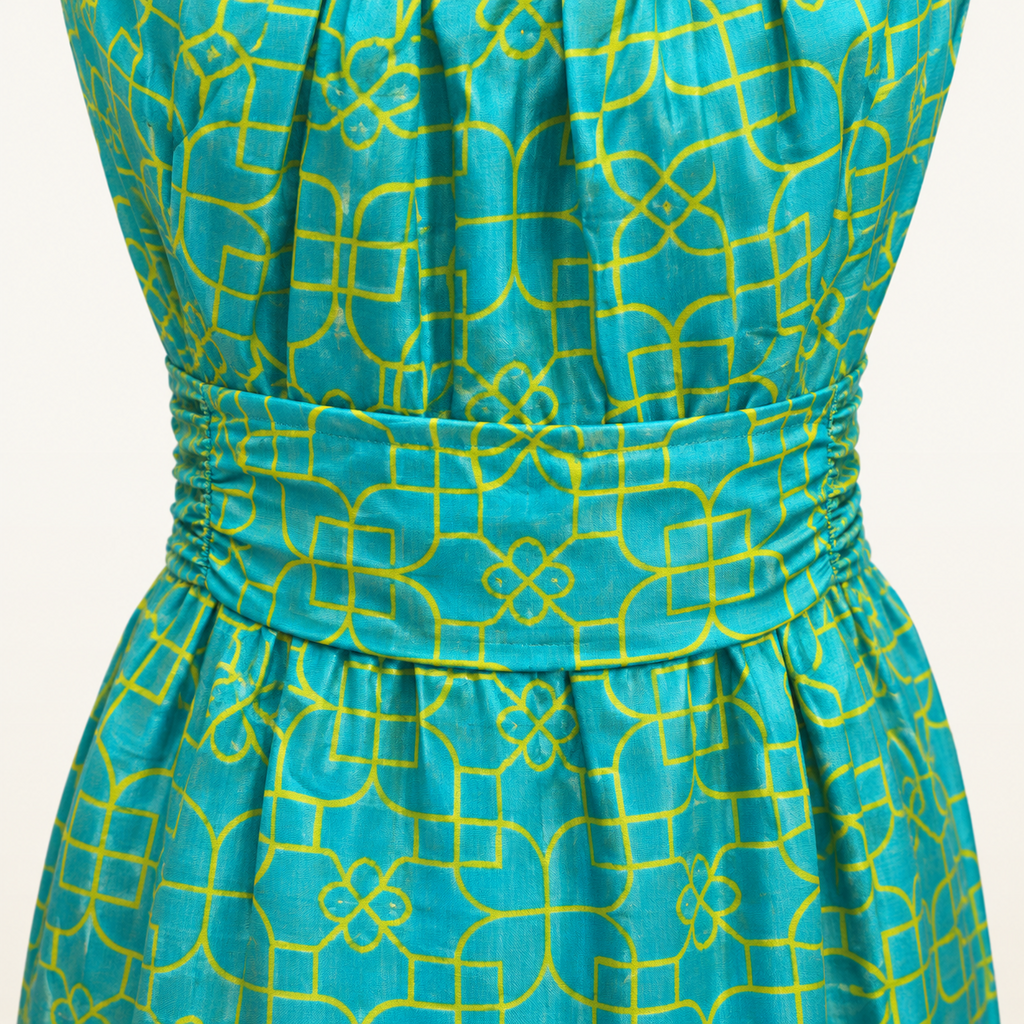 Milly Teal and Yellow Geometric Cap-Sleeve Dress