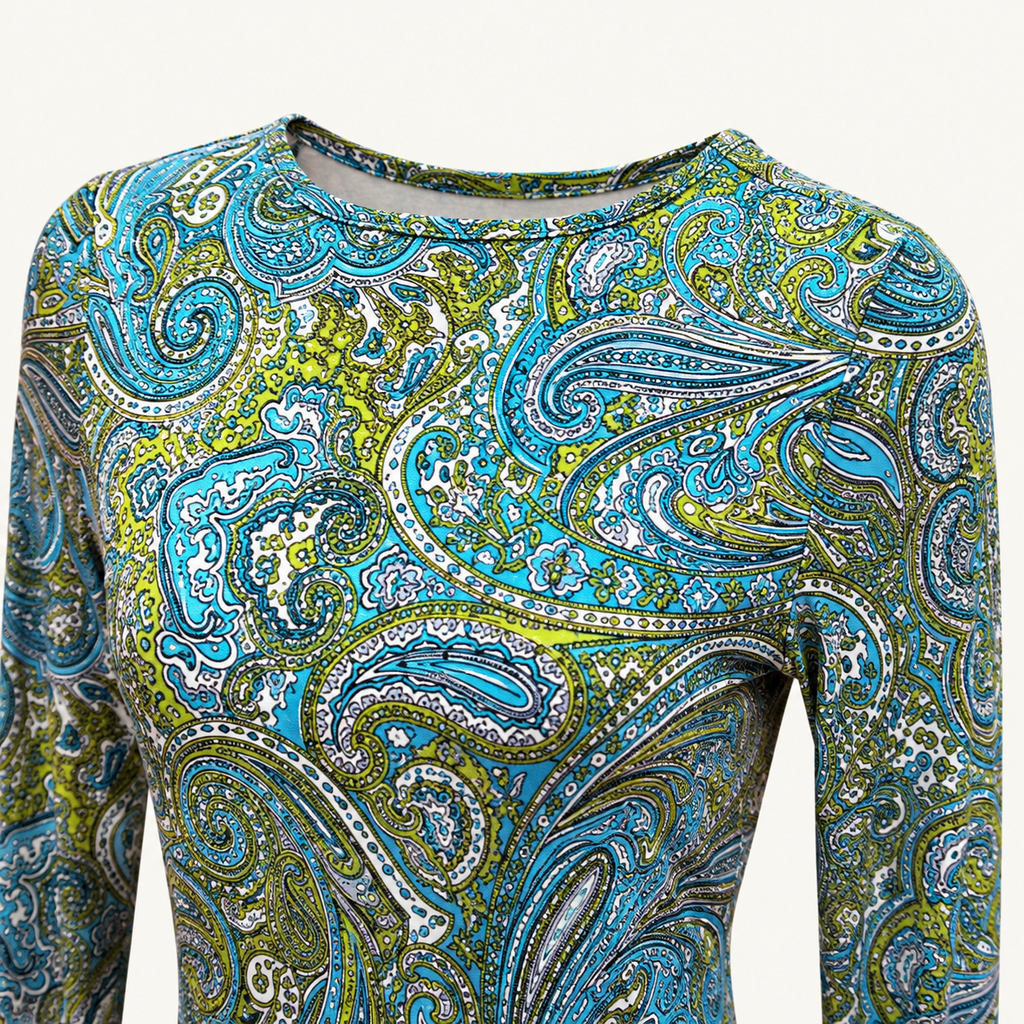 Michael Kors Blue and Green Paisley Long-Sleeve Tunic - XS