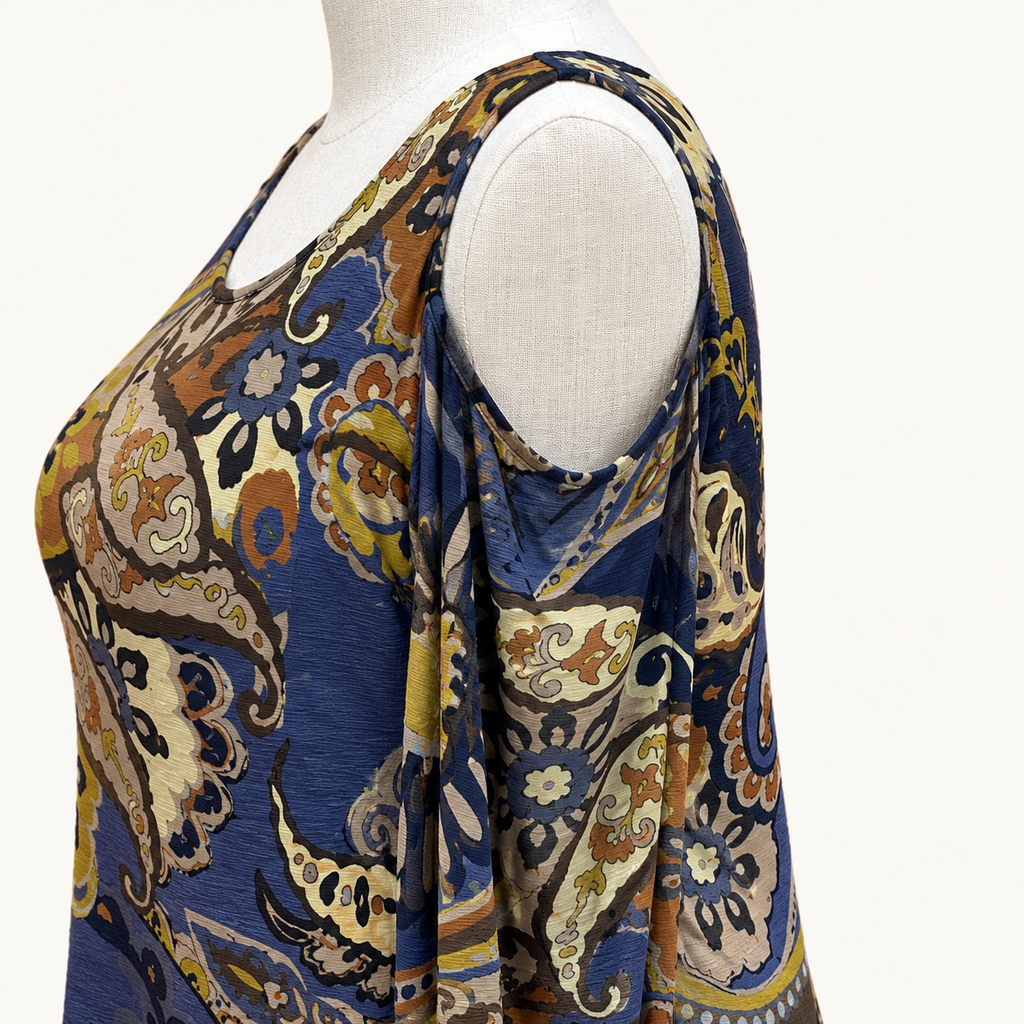 MSK Multicolor Paisley Cold-Shoulder Dress - Large