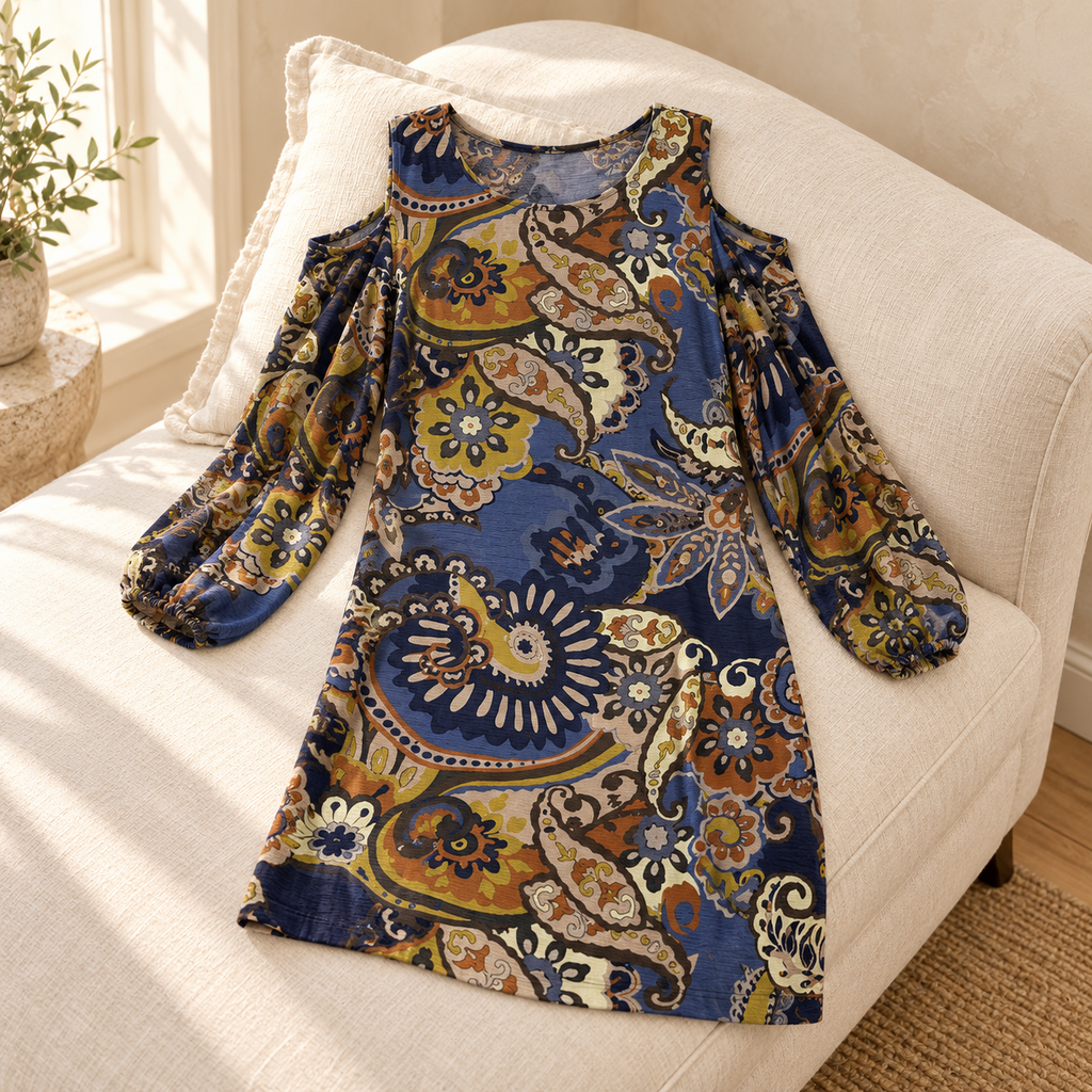 MSK Multicolor Paisley Cold-Shoulder Dress - Large