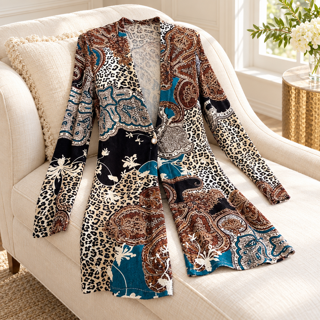 Chico's Multicolor Animal and Paisley Long Cardigan - Size 2 / Large
