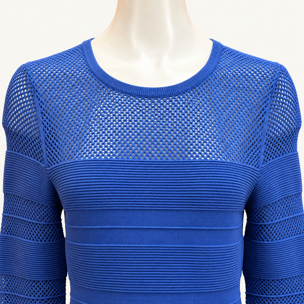 Vince Camuto Blue Mixed-Stitch Knit Dress - Medium