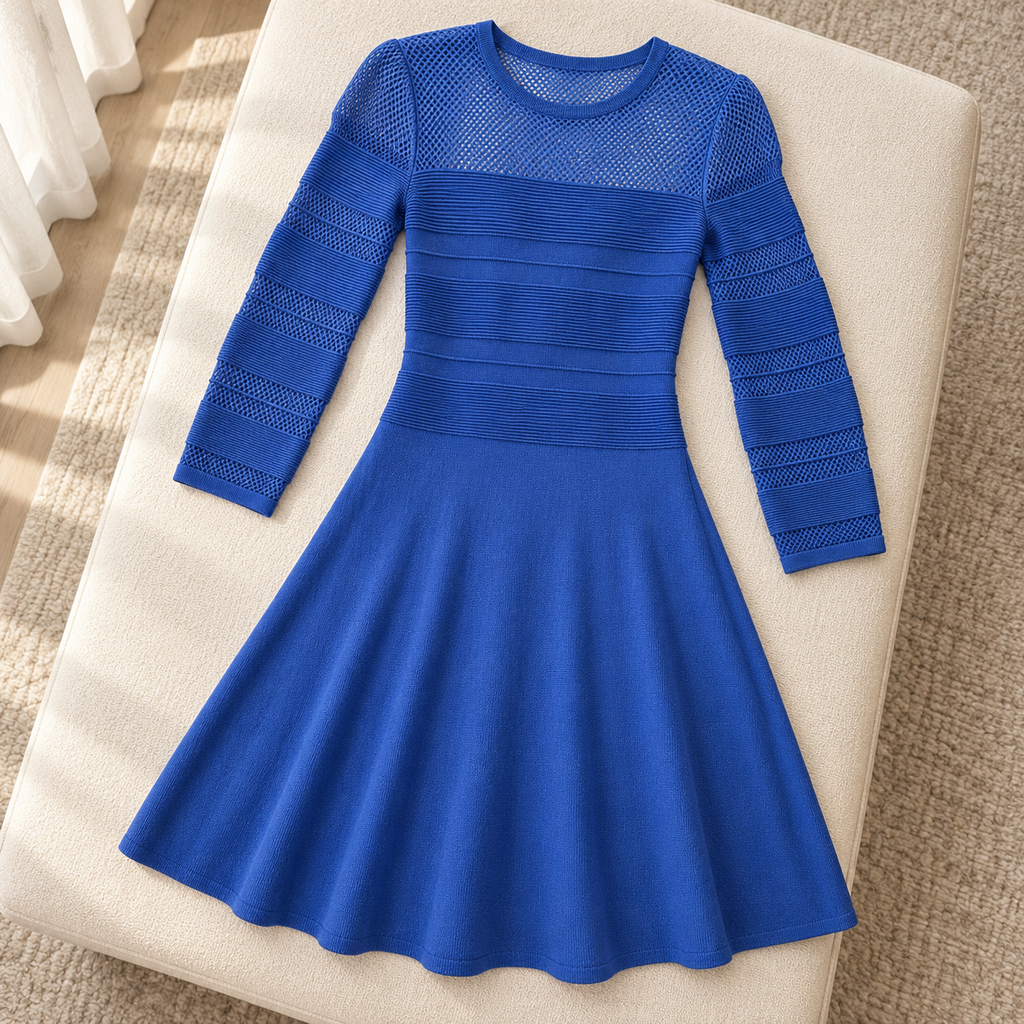Vince Camuto Blue Mixed-Stitch Knit Dress - Medium
