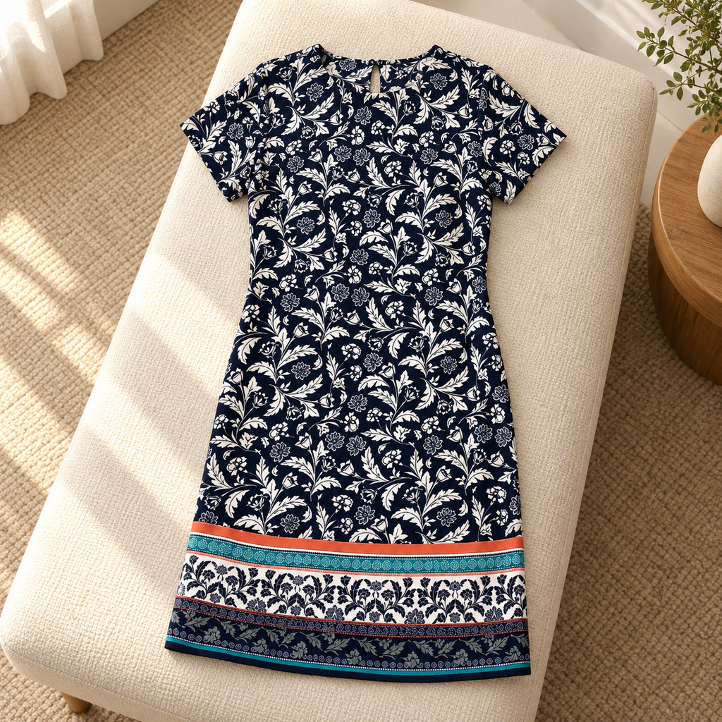 Banana Republic Navy Floral Border-Print Dress - Petite