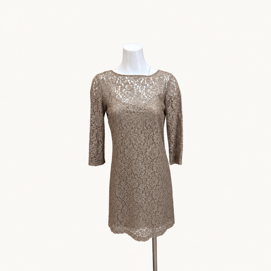 Donna Morgan Beige Floral Lace Dress - Size 4