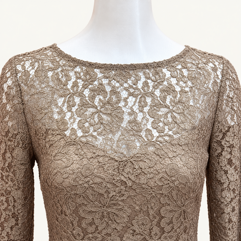 Donna Morgan Beige Floral Lace Dress - Size 4