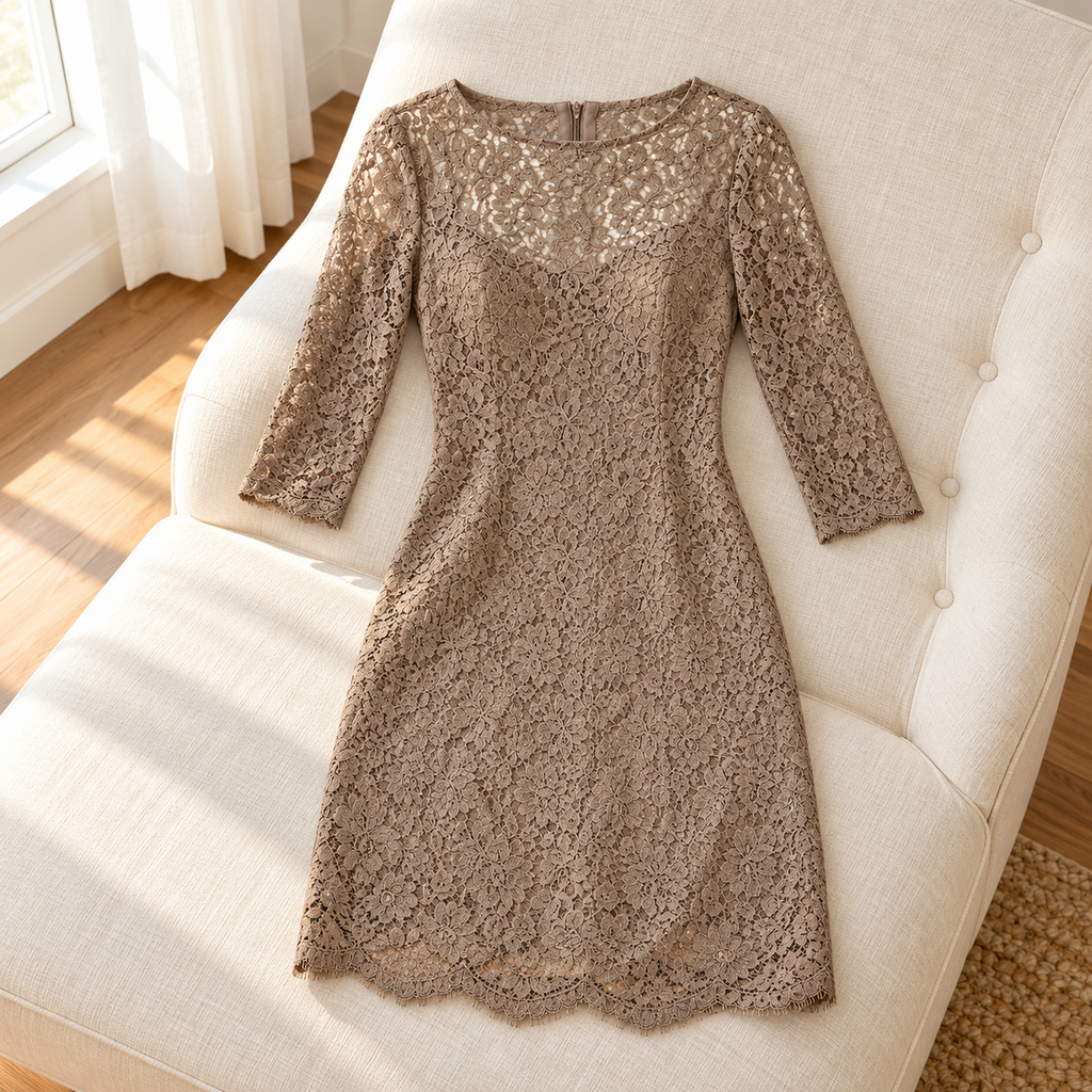Donna Morgan Beige Floral Lace Dress - Size 4