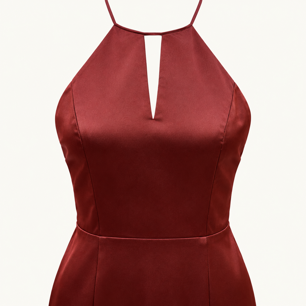 Amsale Burgundy Halter Keyhole Evening Gown - 4