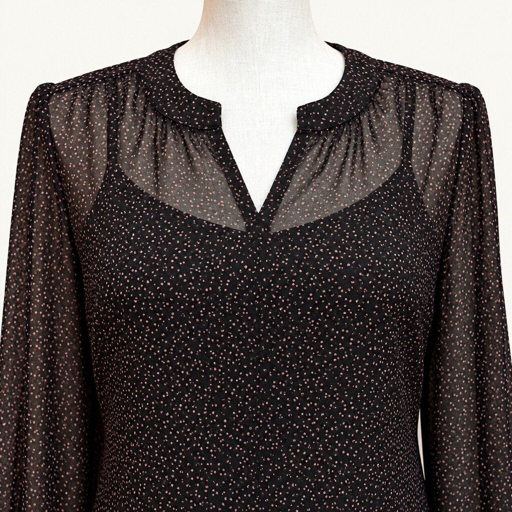 Cabi Black Sheer Pink-Dot Blouse - Large