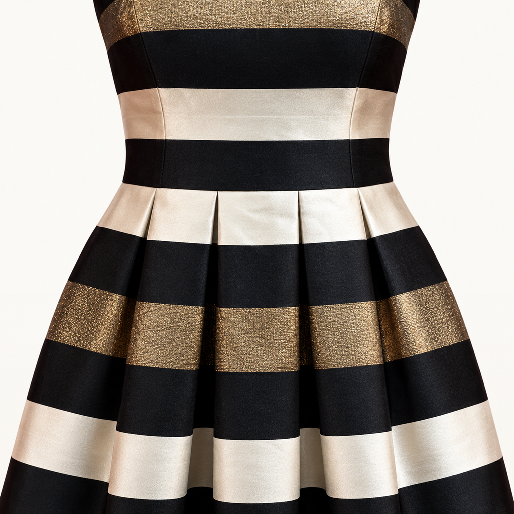 Saks Fifth Avenue Black, Gold and White Striped Dress - 2