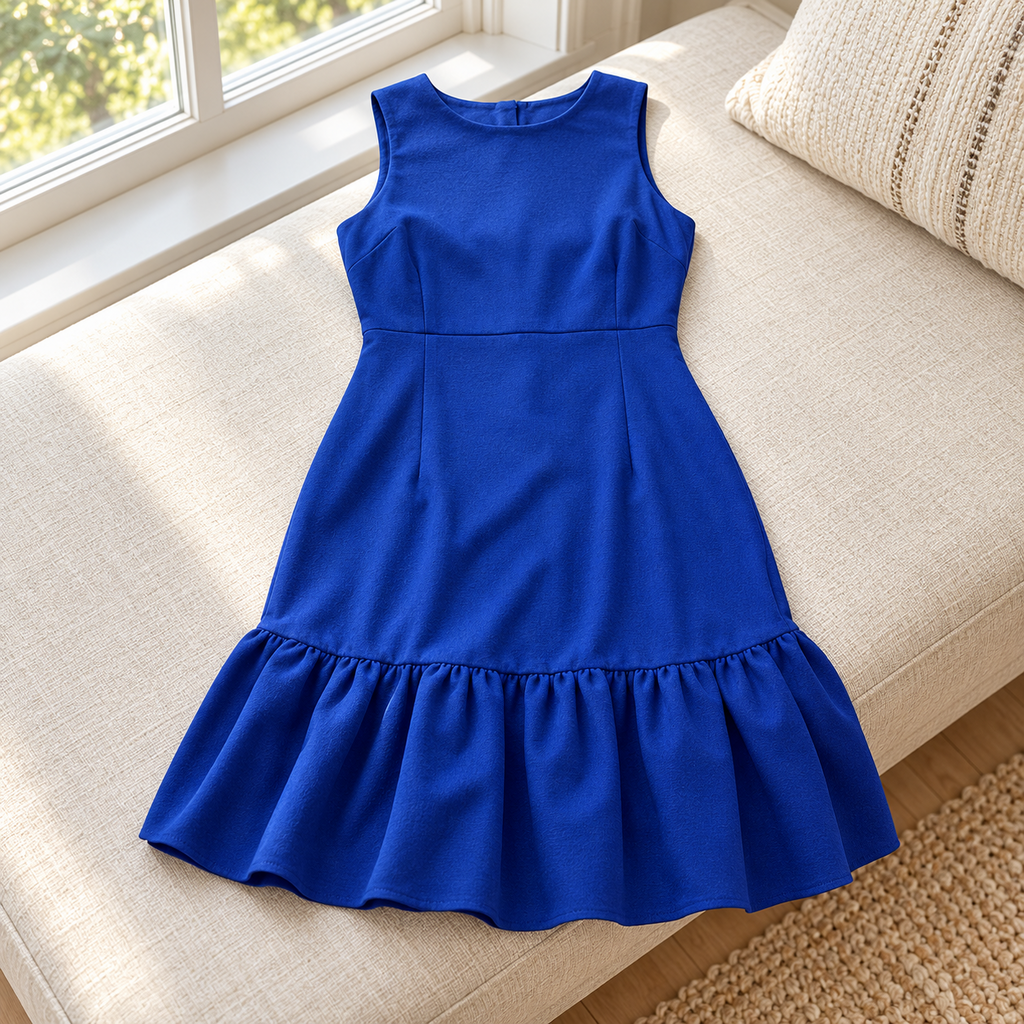 Donna Morgan Blue Sleeveless Ruffle-Hem Dress - 6