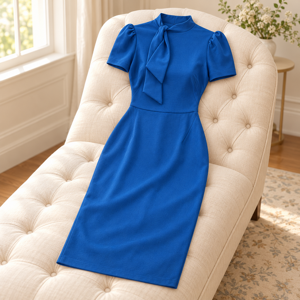 Maggy London Blue Tie-Neck Sheath Dress - 6
