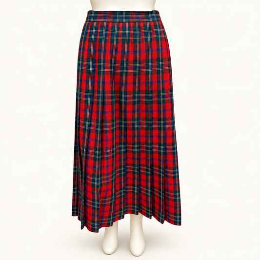 Talbots Red Tartan Pleated Long Skirt - 2 Petite