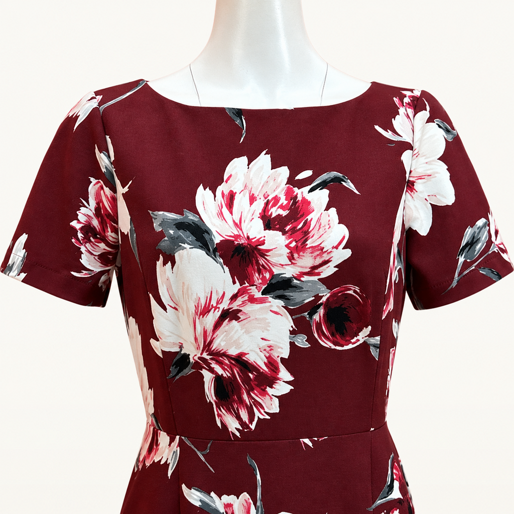 White House Black Market Burgundy Floral Sheath Dress - Medium
