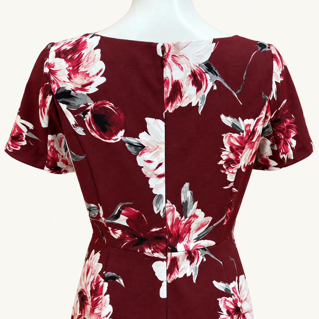 White House Black Market Burgundy Floral Sheath Dress - Medium