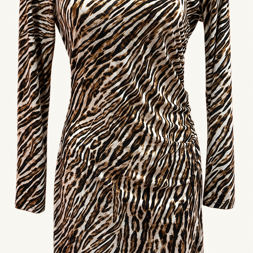 Michael Kors Brown Animal Print Ruched Dress - Medium