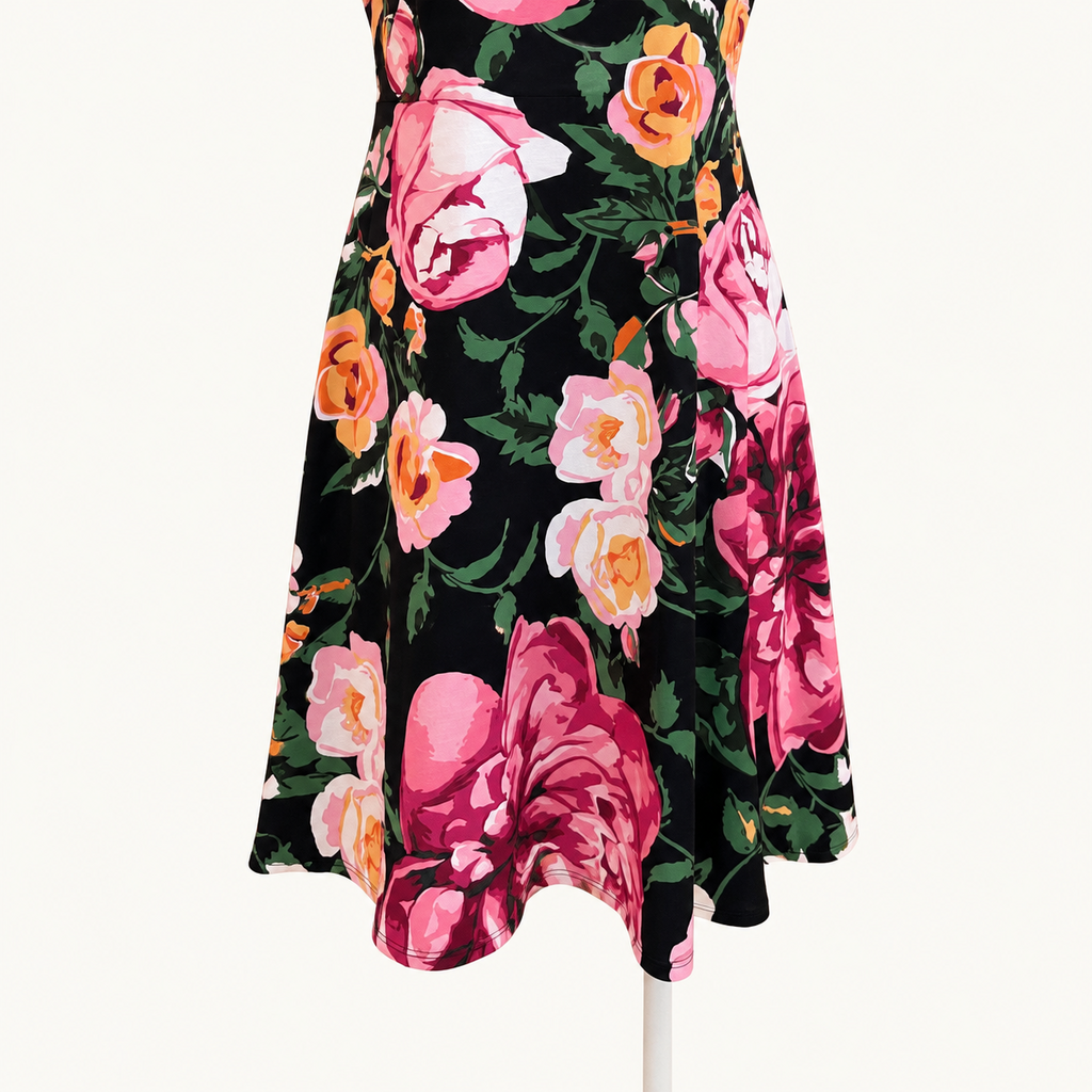 MSK Black Rose Print Ring Detail Dress - Medium