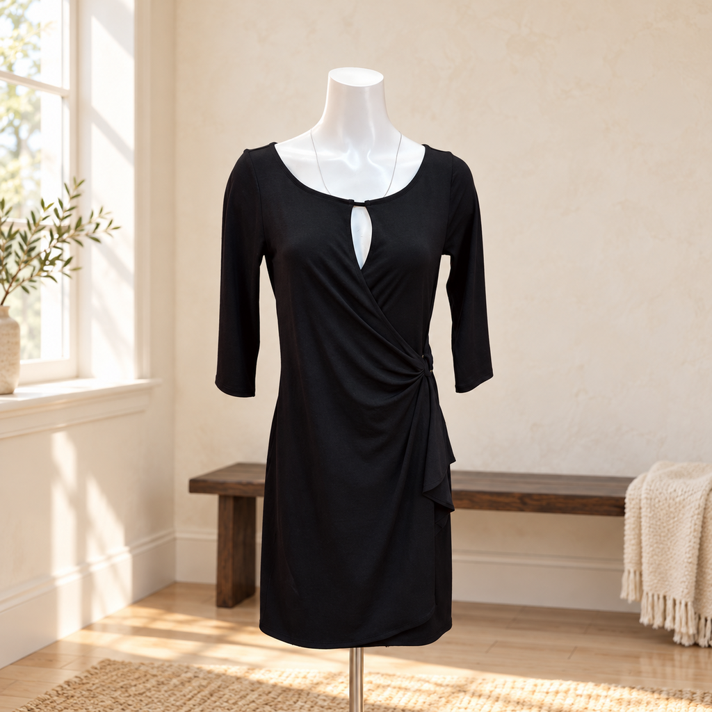 White House Black Market Black Draped Keyhole Dress - Small
