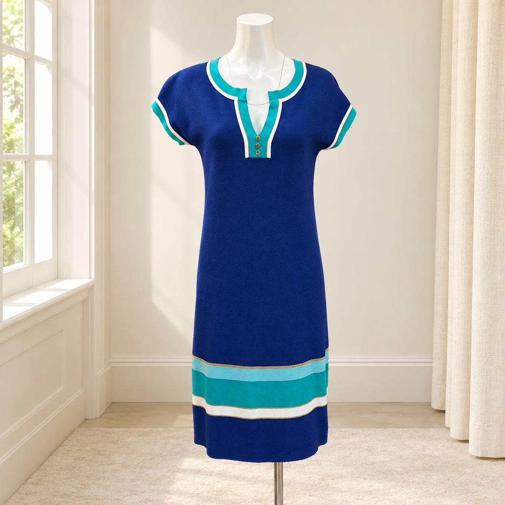 Luisa Spagnoli Blue Contrast Trim Dress - S