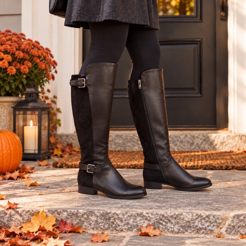 Liz Claiborne Black Knee-High Buckle Boots - 8.5