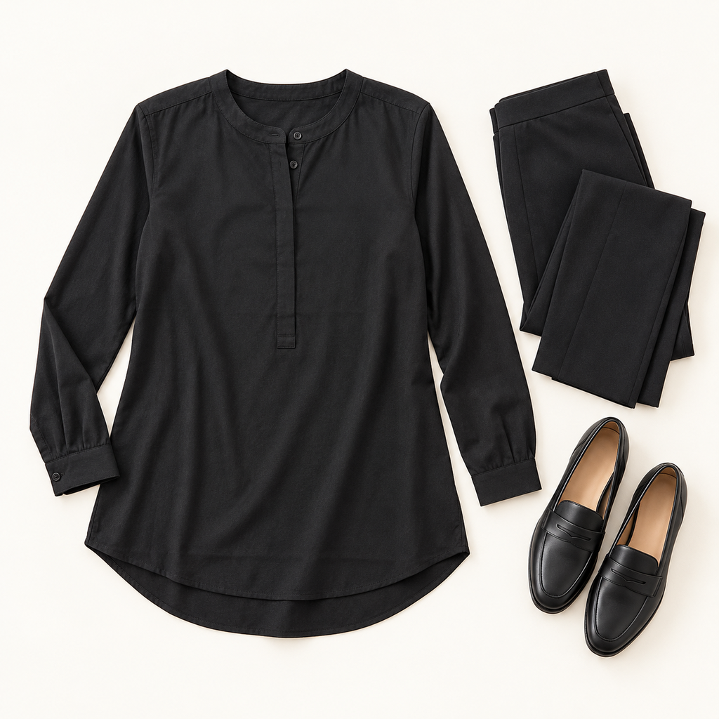 NYDJ Black Long-Sleeve Tunic Blouse - Large