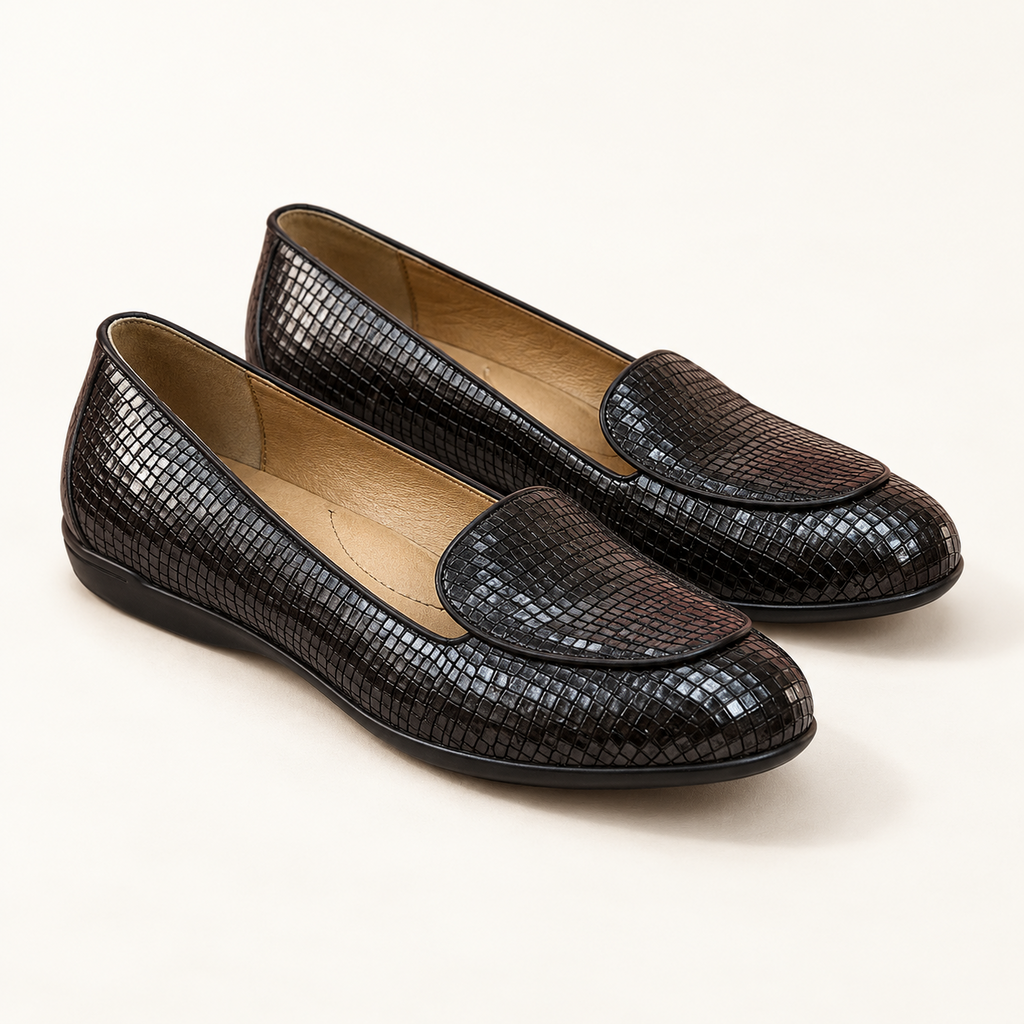 Dansko Black Crocodile-Embossed Flats - Size 8.5