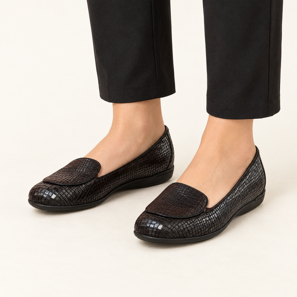 Dansko Black Crocodile-Embossed Flats - Size 8.5