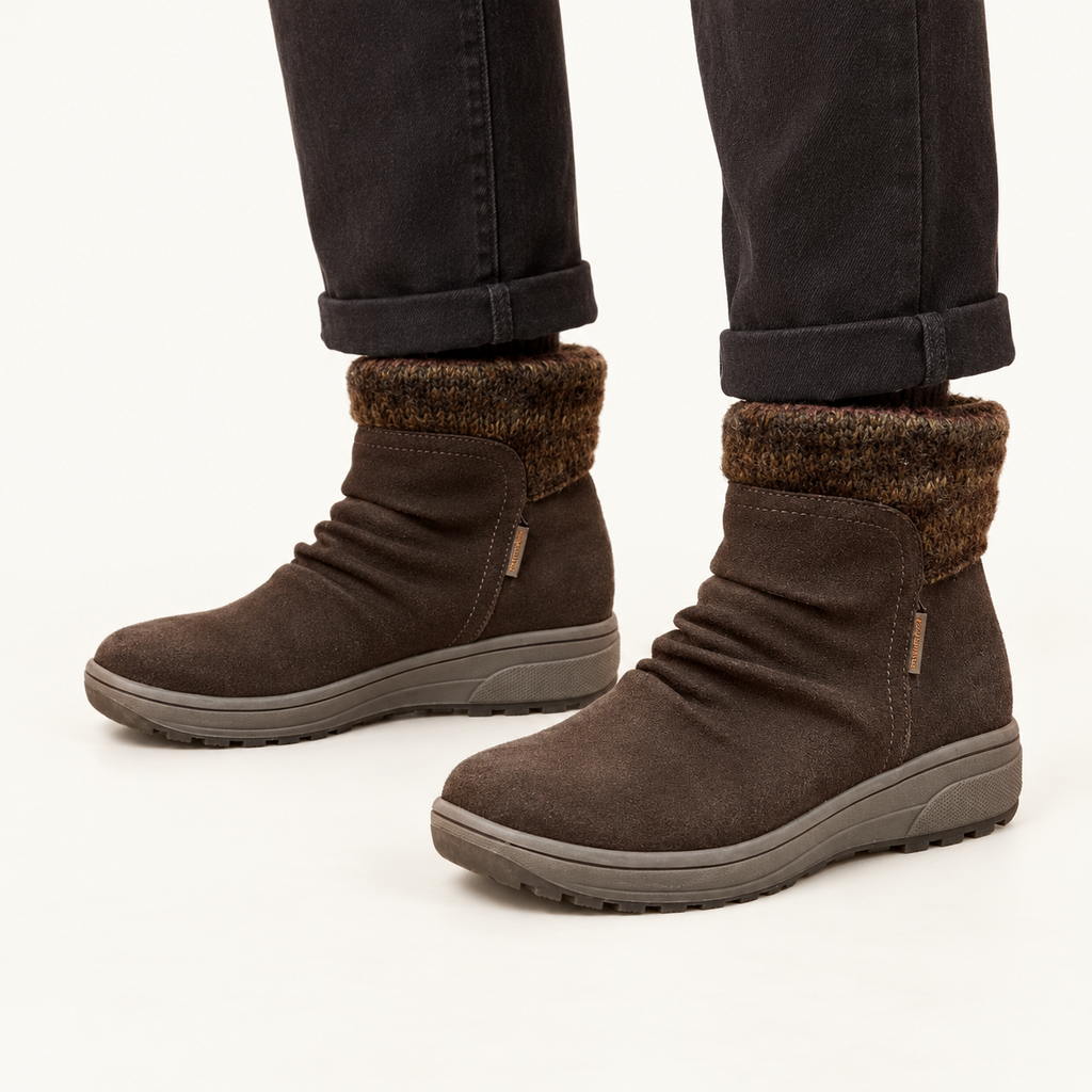 Brown Slip-On Boots with Knit Collar